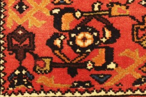 Vintage Coral Red Tribal 2'6X12'7 Hossainabad Persian Runner Rug