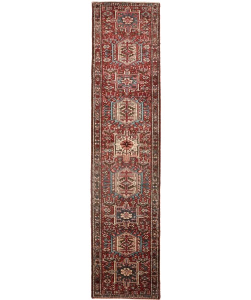 Semi Antique Red Geometric 3X13 Karajeh Persian Runner Rug