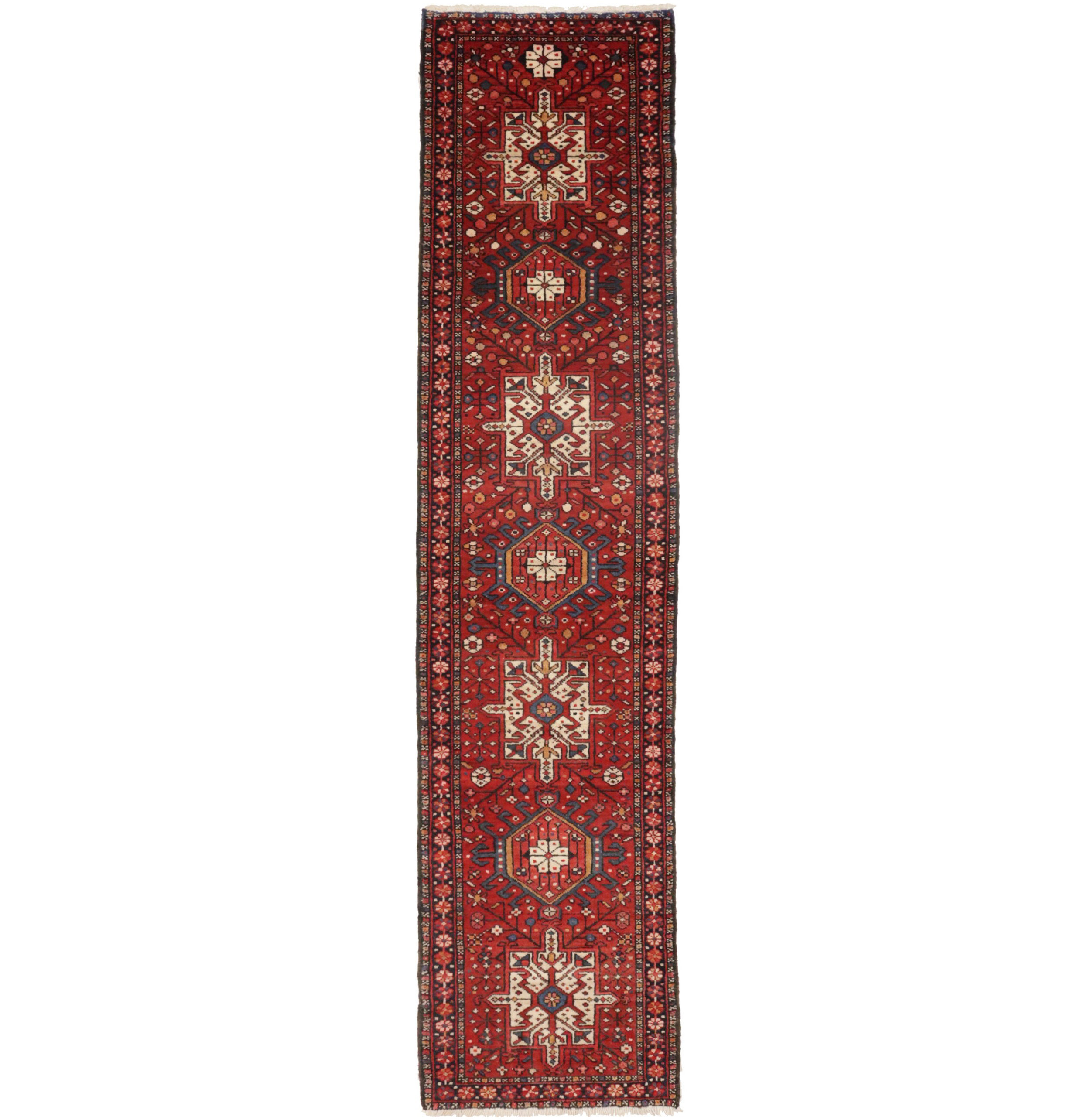 Vintage Red Geometric 2X10 Karajeh Persian Runner Rug