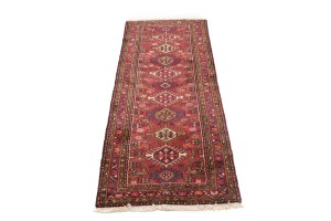 Vintage Red Geometric 2'6X6'2 Karajeh Persian Rug