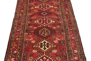 Vintage Red Geometric 2'6X6'2 Karajeh Persian Rug