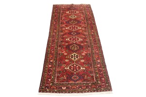 Vintage Red Geometric 2'6X6'2 Karajeh Persian Rug