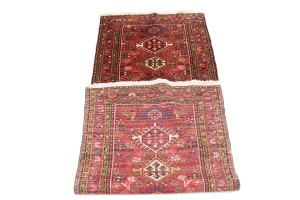 Vintage Red Geometric 2'6X6'2 Karajeh Persian Rug
