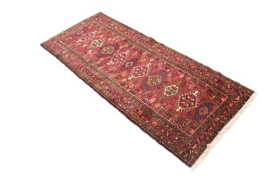 Vintage Red Geometric 2'6X6'2 Karajeh Persian Rug