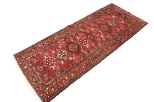 Vintage Red Geometric 2'6X6'2 Karajeh Persian Rug