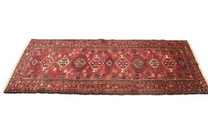 Vintage Red Geometric 2'6X6'2 Karajeh Persian Rug