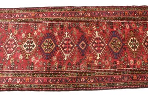 Vintage Red Geometric 2'6X6'2 Karajeh Persian Rug