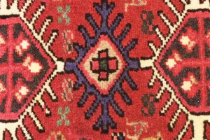 Vintage Red Geometric 2'6X6'2 Karajeh Persian Rug