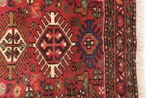 Vintage Red Geometric 2'6X6'2 Karajeh Persian Rug