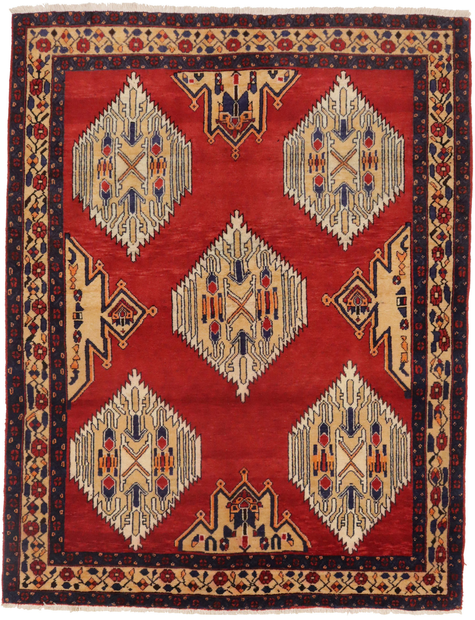 Vintage Red Tribal 5X6 Mazlaghan Persian Rug