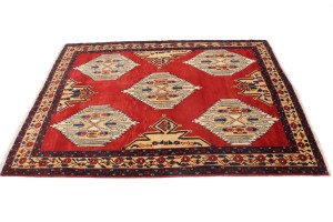 Vintage Red Tribal 5X6 Mazlaghan Persian Rug