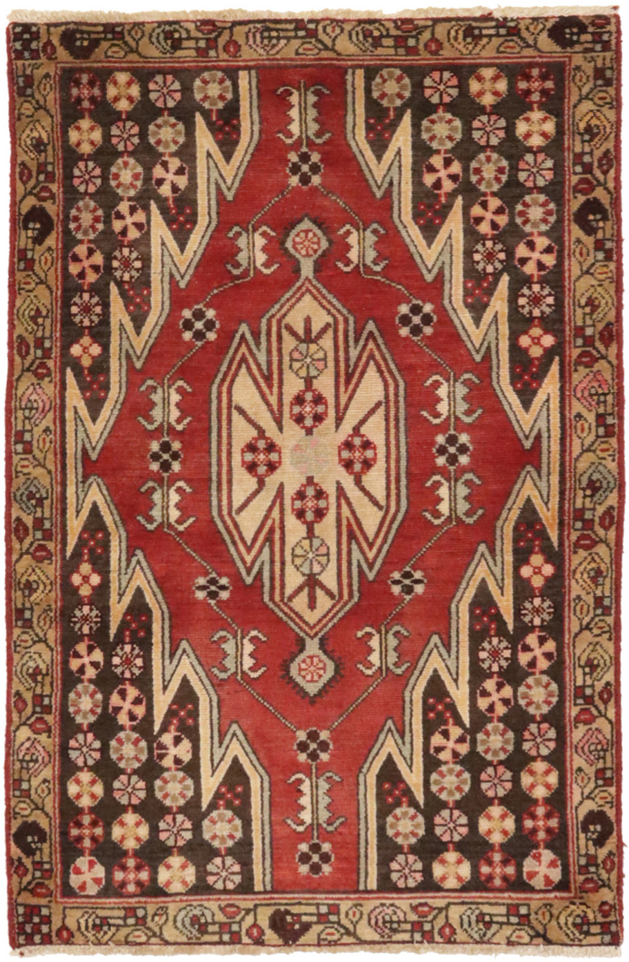 Semi Antique Red Tribal 3X4 Mazlaghan Persian Rug