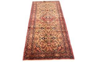 Vintage Floral Golden Beige 3'6X7'9 Hamedan Persian Rug