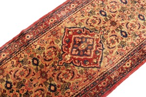 Vintage Floral Golden Beige 3'6X7'9 Hamedan Persian Rug