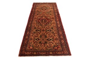 Vintage Floral Golden Beige 3'6X7'9 Hamedan Persian Rug