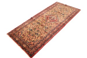Vintage Floral Golden Beige 3'6X7'9 Hamedan Persian Rug