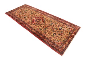 Vintage Floral Golden Beige 3'6X7'9 Hamedan Persian Rug