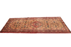 Vintage Floral Golden Beige 3'6X7'9 Hamedan Persian Rug