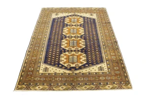 Vintage Plum & Ocher Tribal 5X6 Turkoman Persian Rug