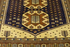 Vintage Plum & Ocher Tribal 5X6 Turkoman Persian Rug
