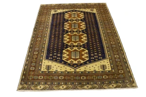 Vintage Plum & Ocher Tribal 5X6 Turkoman Persian Rug