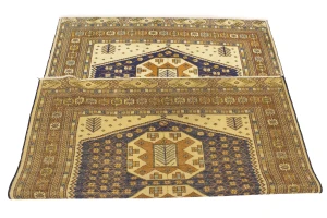 Vintage Plum & Ocher Tribal 5X6 Turkoman Persian Rug