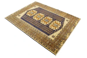 Vintage Plum & Ocher Tribal 5X6 Turkoman Persian Rug
