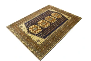 Vintage Plum & Ocher Tribal 5X6 Turkoman Persian Rug