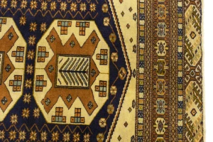 Vintage Plum & Ocher Tribal 5X6 Turkoman Persian Rug