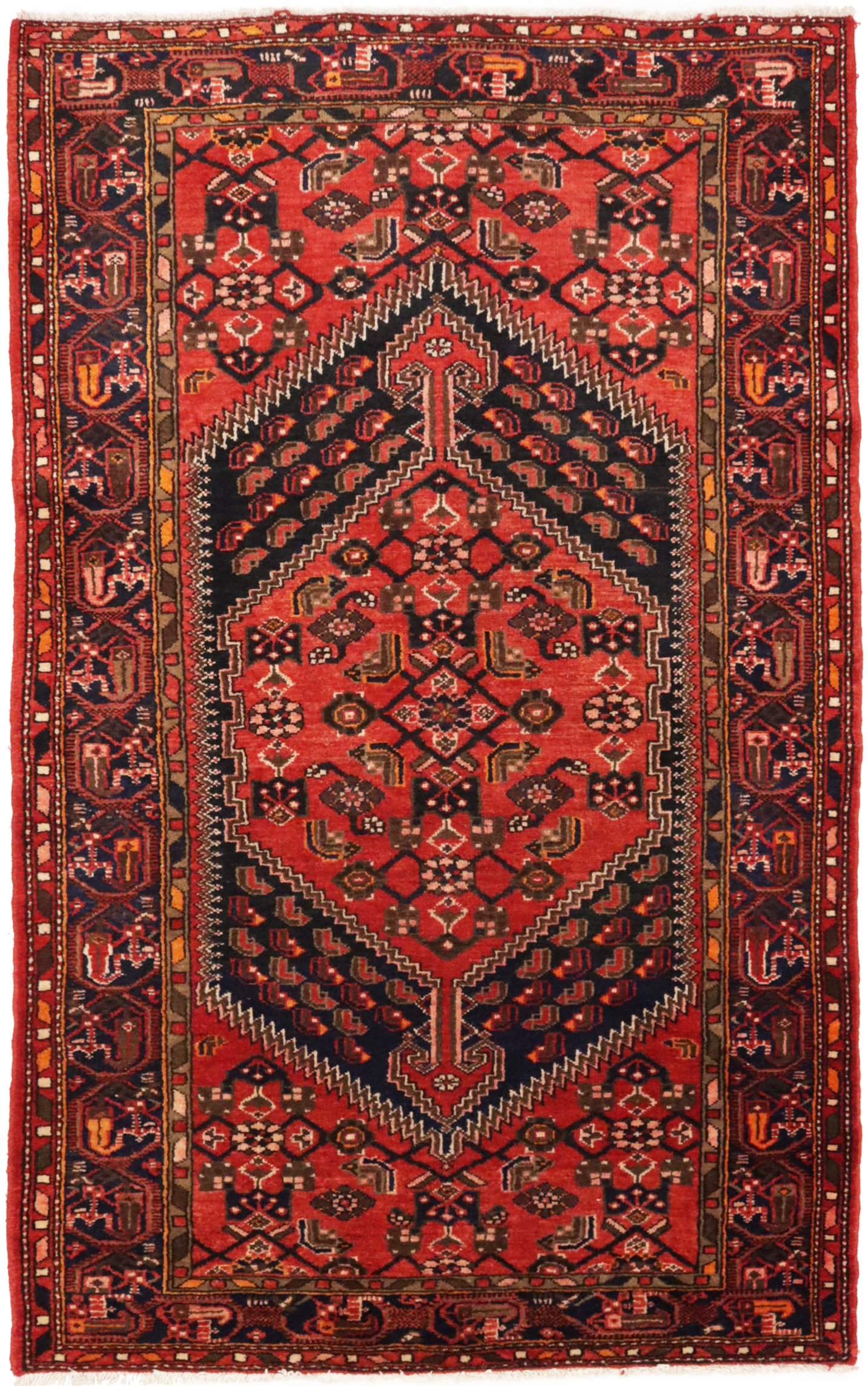 Vintage Tribal Orange-red 4X7 Mussel Hamedan Persian Rug