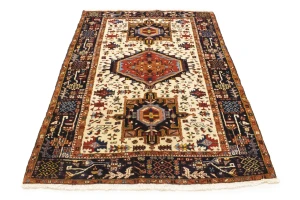 Vintage Cream Geometric 5X7 Karajeh Persian Rug