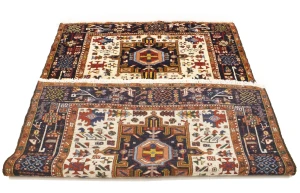 Vintage Cream Geometric 5X7 Karajeh Persian Rug