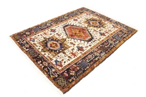 Vintage Cream Geometric 5X7 Karajeh Persian Rug