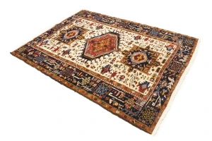 Vintage Cream Geometric 5X7 Karajeh Persian Rug