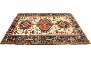 Vintage Cream Geometric 5X7 Karajeh Persian Rug