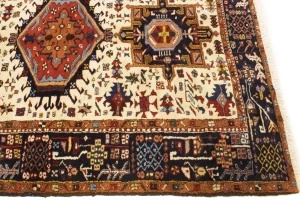 Vintage Cream Geometric 5X7 Karajeh Persian Rug