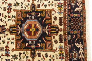 Vintage Cream Geometric 5X7 Karajeh Persian Rug