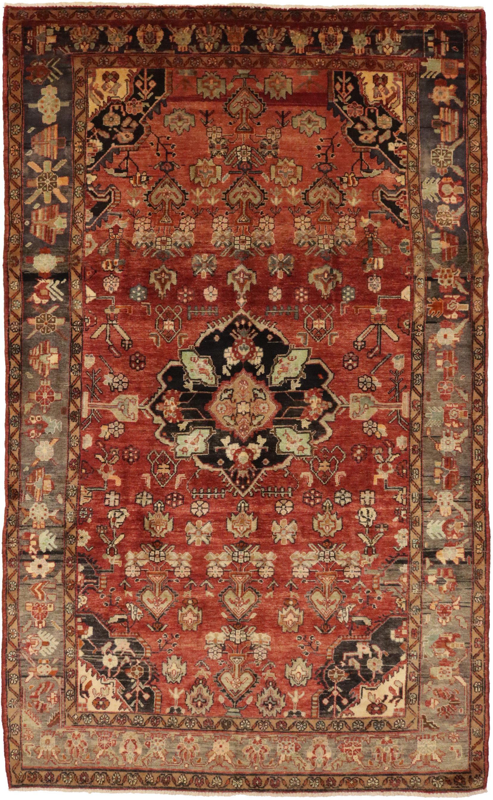 Semi Antique Tribal Rusty Red 6'3X10'5 Hamedan Persian Rug