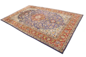Vintage Purple-navy Floral 6'5X10'0 Sarouk Persian Rug