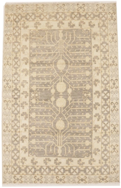 Taupe Floral 4X6 Peshawar Pakistan Rug