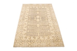 Taupe Floral 4X6 Peshawar Pakistan Rug
