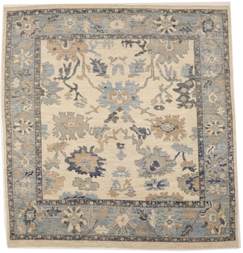 Cream Floral 10X10 Chobi Peshawar Pakistan Square Rug