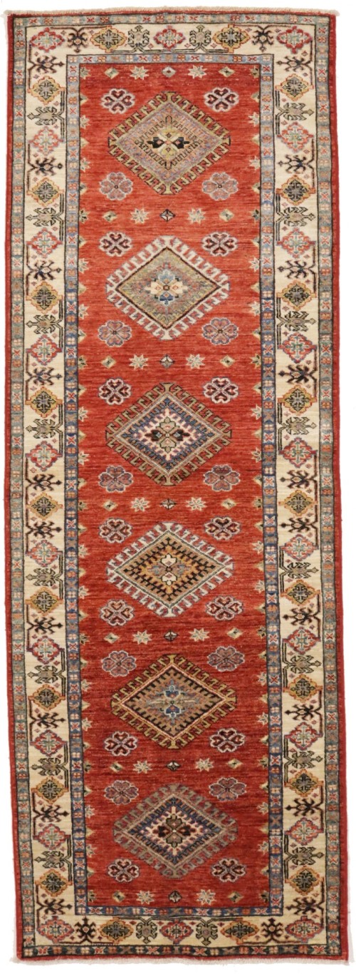 Rust Tribal Geometric 3X8 Kazak Pakistan Runner Rug