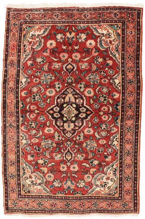 Semi Antique Red Floral 4'3X6'5 Mahal Persian Rug