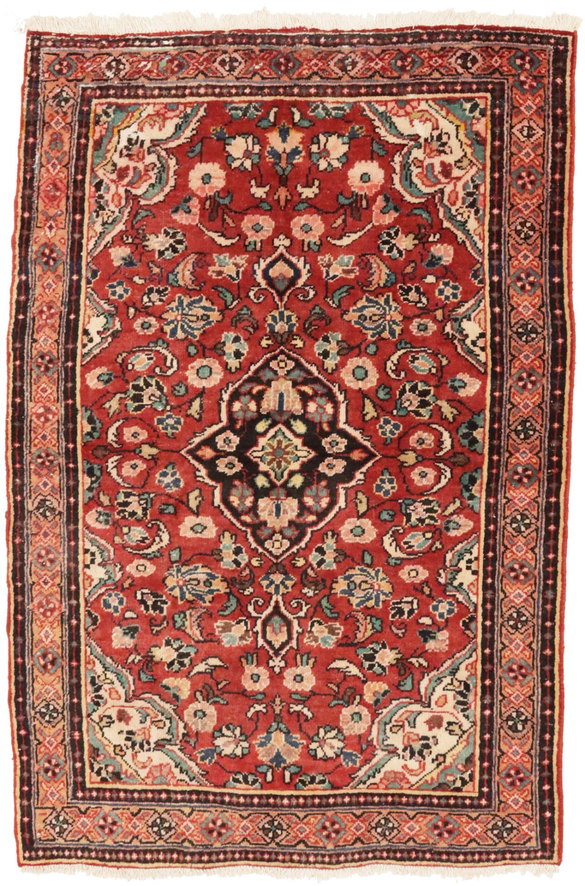 Semi Antique Red Floral 4'3X6'5 Mahal Persian Rug