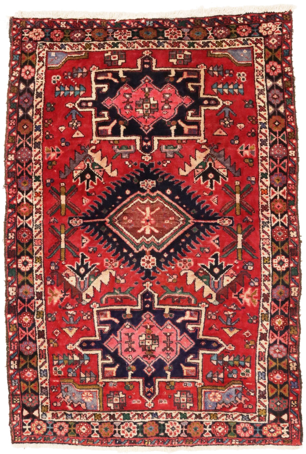 Vintage Red Tribal 3'7X5'3 Karajeh Persian Rug