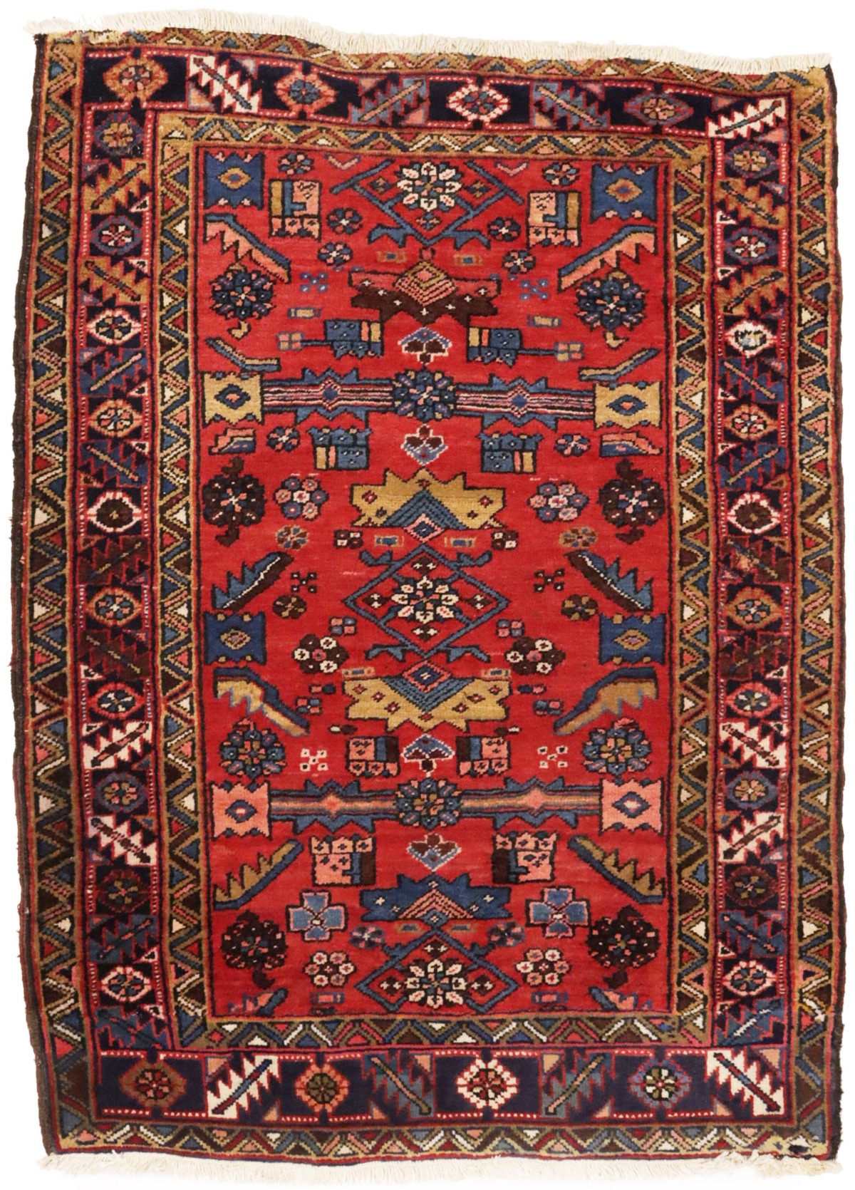 Vintage Red Geometric 3'8X5 Heriz Persian Rug