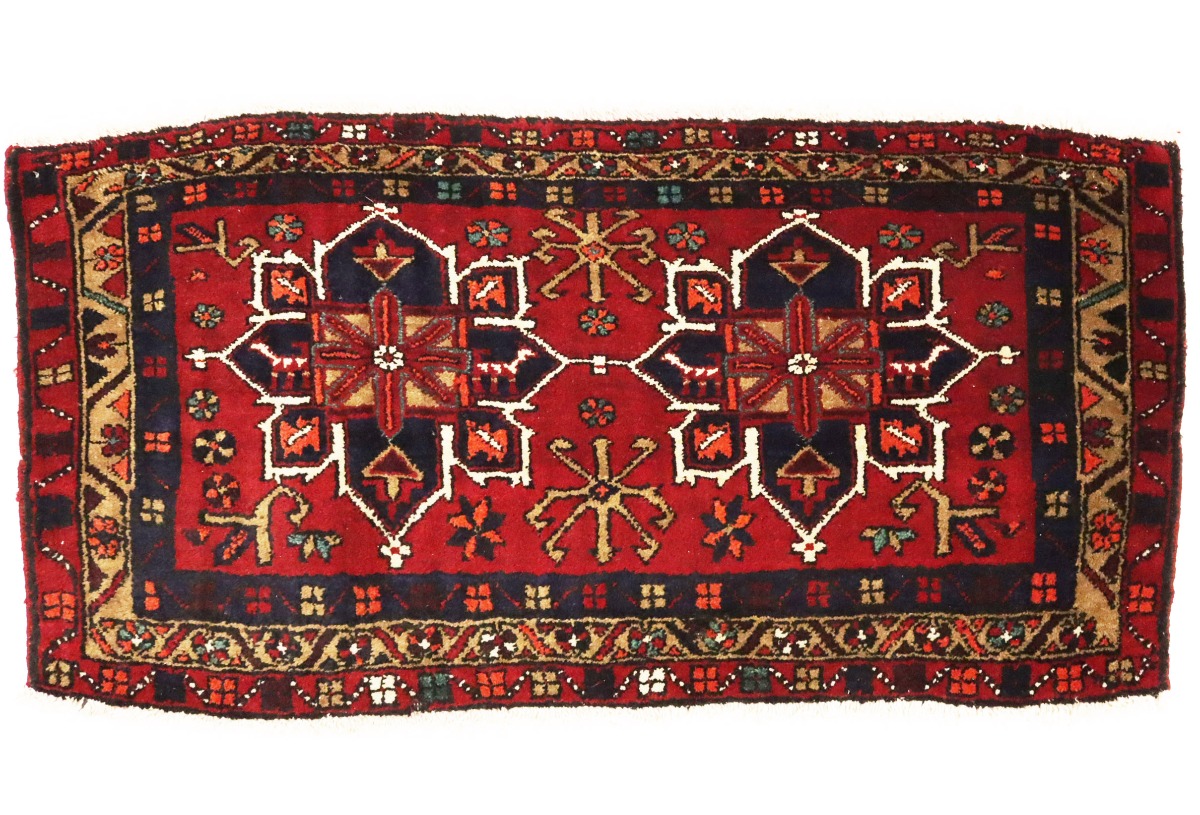 Vintage Red Geometric 2X4 Heriz Persian Rug