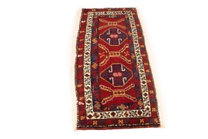 Vintage Red Geometric 2X4 Heriz Persian Rug