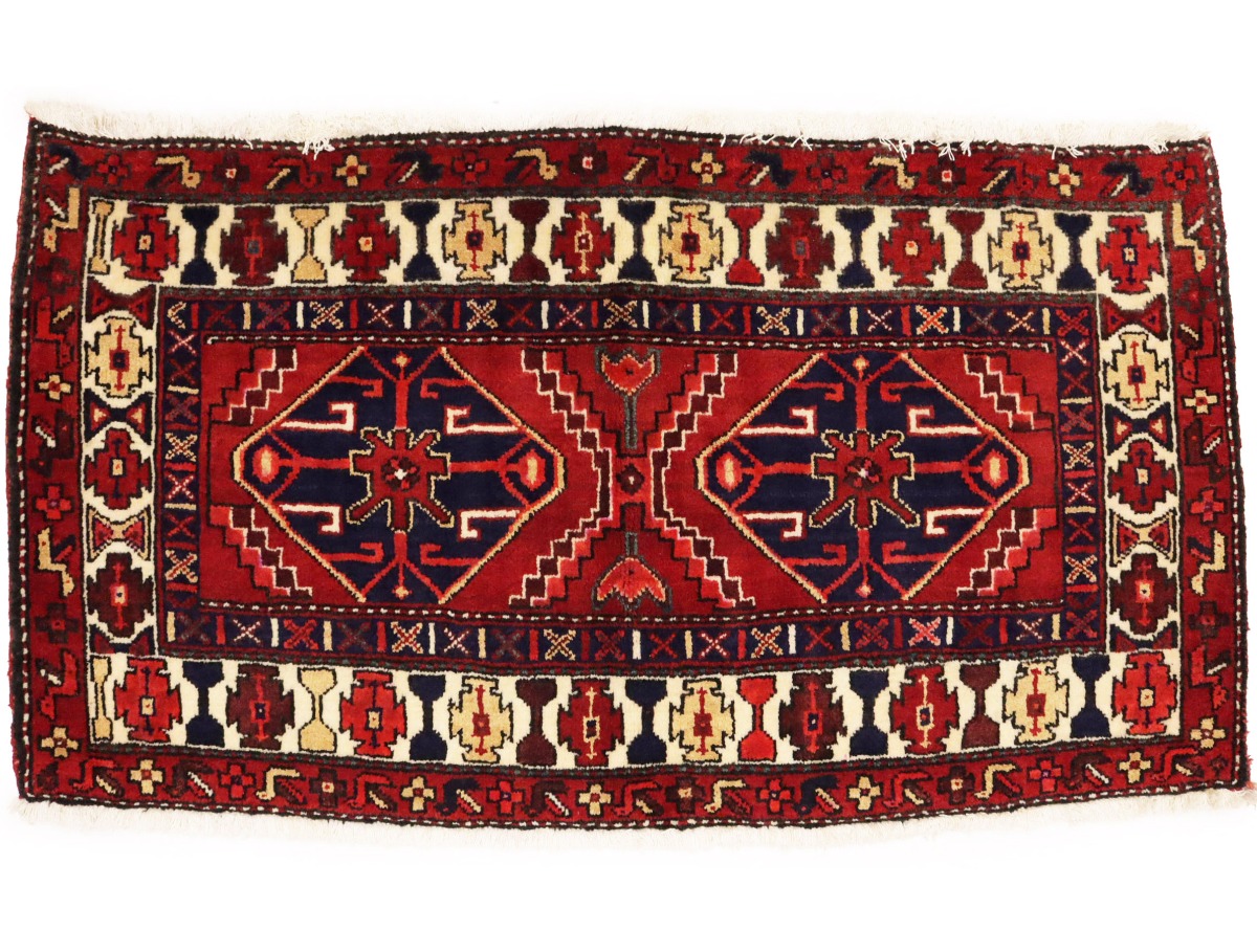 Vintage Red Geometric 2'6X4'3 Heriz Persian Rug